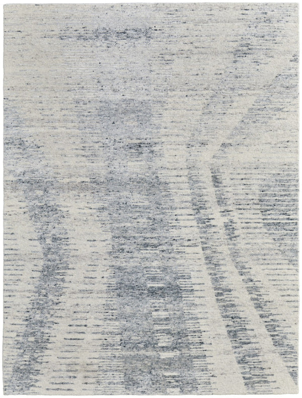 HomeRoots 3' Ivory Gray and Blue Abstract Hand-Knotted Area Rug - Elegant Soft Wool-Blend for Modern Spaces 4' X 6' 566637