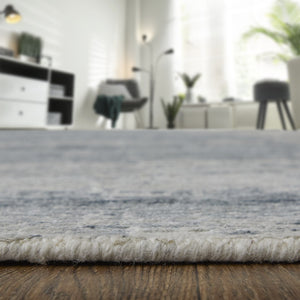 HomeRoots 3' Ivory Gray and Blue Abstract Hand-Knotted Area Rug - Elegant Soft Wool-Blend for Modern Spaces 4' X 6' 566637