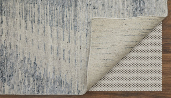 HomeRoots 3' Ivory Gray and Blue Abstract Hand-Knotted Area Rug - Elegant Soft Wool-Blend for Modern Spaces 6' X 9' 566638
