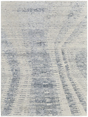 HomeRoots 3' Ivory Gray and Blue Abstract Hand-Knotted Area Rug - Elegant Soft Wool-Blend for Modern Spaces 8' X 10' 566639