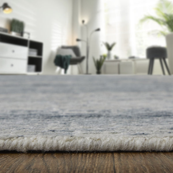 HomeRoots 3' Ivory Gray and Blue Abstract Hand-Knotted Area Rug - Elegant Soft Wool-Blend for Modern Spaces 8' X 12' 566640