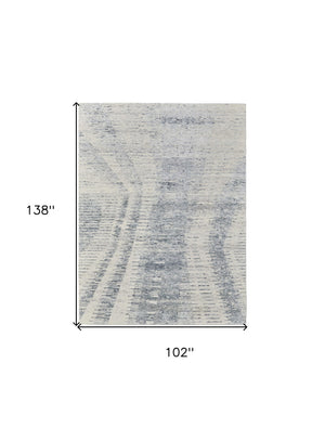 HomeRoots 3' Ivory Gray and Blue Abstract Hand-Knotted Area Rug - Elegant Soft Wool-Blend for Modern Spaces 8' X 12' 566640