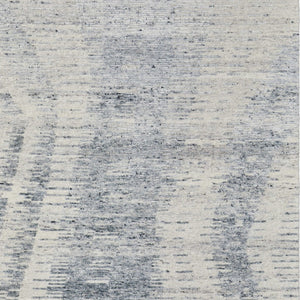 HomeRoots 3' Ivory Gray and Blue Abstract Hand-Knotted Area Rug - Elegant Soft Wool-Blend for Modern Spaces 8' X 12' 566640