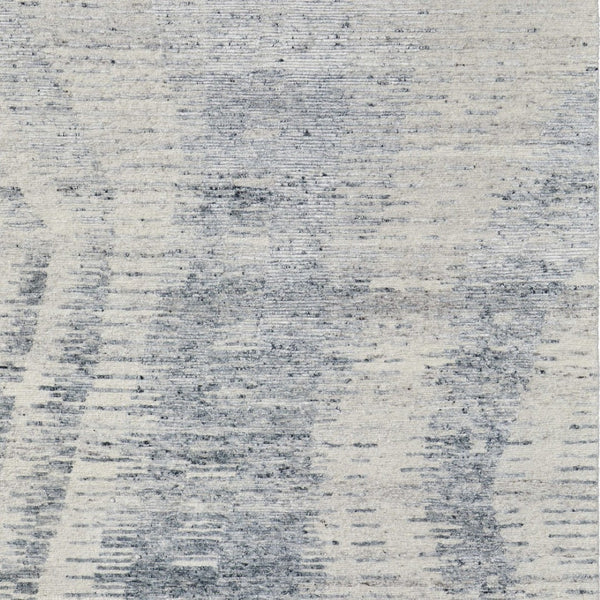 HomeRoots 3' Ivory Gray and Blue Abstract Hand-Knotted Area Rug - Elegant Soft Wool-Blend for Modern Spaces 8' X 12' 566640