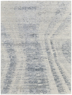 HomeRoots 3' Ivory Gray and Blue Abstract Hand-Knotted Area Rug - Elegant Soft Wool-Blend for Modern Spaces 9' X 13' 566641