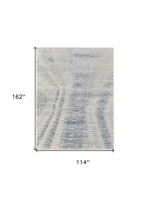 HomeRoots 3' Ivory Gray and Blue Abstract Hand-Knotted Area Rug - Elegant Soft Wool-Blend for Modern Spaces 9' X 13' 566641