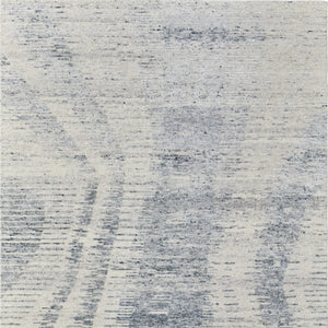 HomeRoots 3' Ivory Gray and Blue Abstract Hand-Knotted Area Rug - Elegant Soft Wool-Blend for Modern Spaces 9' X 13' 566641