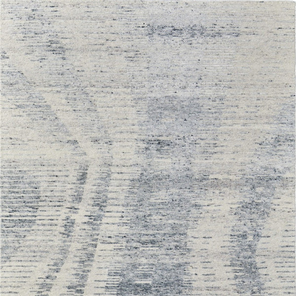 HomeRoots 3' Ivory Gray and Blue Abstract Hand-Knotted Area Rug - Elegant Soft Wool-Blend for Modern Spaces 9' X 13' 566641