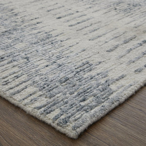 HomeRoots 3' Ivory Gray and Blue Abstract Hand-Knotted Area Rug - Elegant Soft Wool-Blend for Modern Spaces 2' X 3' 566643