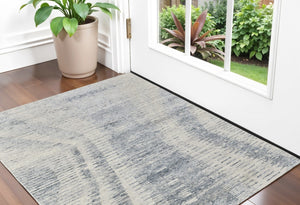 HomeRoots 3' Ivory Gray and Blue Abstract Hand-Knotted Area Rug - Elegant Soft Wool-Blend for Modern Spaces 2' X 3' 566643