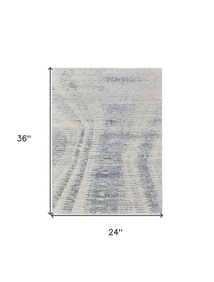 HomeRoots 3' Ivory Gray and Blue Abstract Hand-Knotted Area Rug - Elegant Soft Wool-Blend for Modern Spaces 2' X 3' 566643