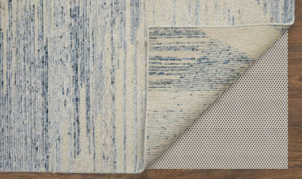 HomeRoots 3' Hand-Knotted Distressed Area Rug in Ivory, Blue & Silver - Modern Abstract Design for Your Home 3' X 5' 566644