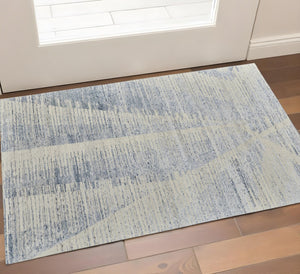 HomeRoots 3' Hand-Knotted Distressed Area Rug in Ivory, Blue & Silver - Modern Abstract Design for Your Home 3' X 5' 566644