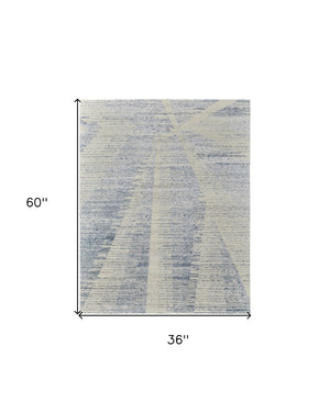 HomeRoots 3' Hand-Knotted Distressed Area Rug in Ivory, Blue & Silver - Modern Abstract Design for Your Home 3' X 5' 566644