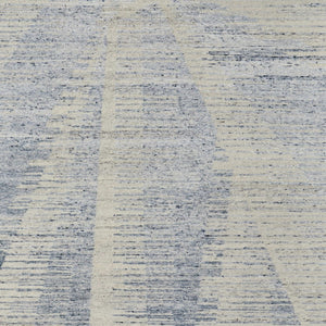 HomeRoots 3' Hand-Knotted Distressed Area Rug in Ivory, Blue & Silver - Modern Abstract Design for Your Home 3' X 5' 566644