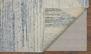 HomeRoots 3' Hand-Knotted Distressed Area Rug in Ivory, Blue & Silver - Modern Abstract Design for Your Home 6' X 9' 566646