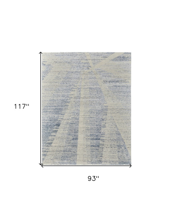 HomeRoots 3' Hand-Knotted Distressed Area Rug in Ivory, Blue & Silver - Modern Abstract Design for Your Home 8' X 10' 566647