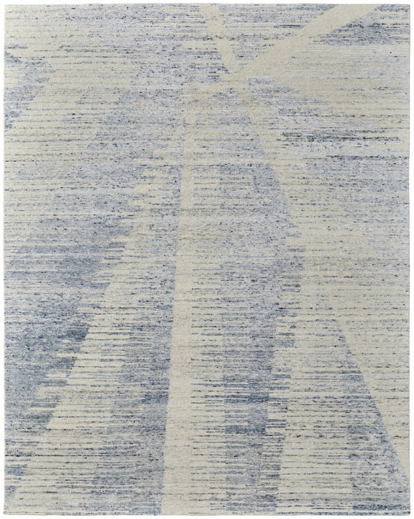 HomeRoots 3' Hand-Knotted Distressed Area Rug in Ivory, Blue & Silver - Modern Abstract Design for Your Home 9' X 13' 566648