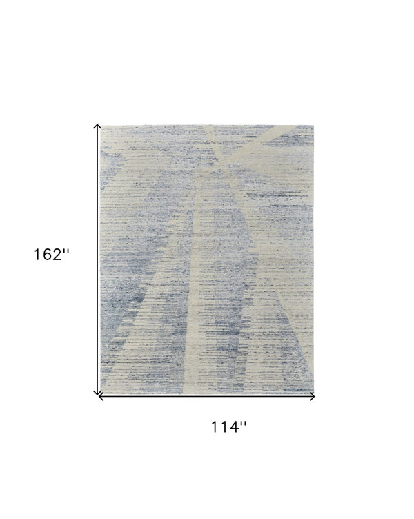 HomeRoots 3' Hand-Knotted Distressed Area Rug in Ivory, Blue & Silver - Modern Abstract Design for Your Home 9' X 13' 566648