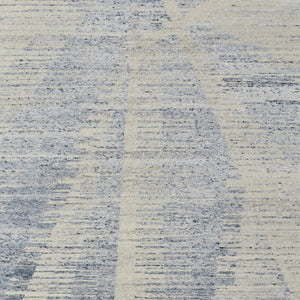 HomeRoots 3' Hand-Knotted Distressed Area Rug in Ivory, Blue & Silver - Modern Abstract Design for Your Home 9' X 13' 566648