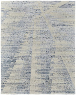 HomeRoots 3' Hand-Knotted Distressed Area Rug in Ivory, Blue & Silver - Modern Abstract Design for Your Home 12' X 15' 566649