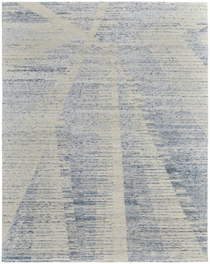 HomeRoots 3' Hand-Knotted Distressed Area Rug in Ivory, Blue & Silver - Modern Abstract Design for Your Home 12' X 15' 566649