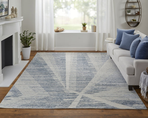 HomeRoots 3' Hand-Knotted Distressed Area Rug in Ivory, Blue & Silver - Modern Abstract Design for Your Home 12' X 15' 566649