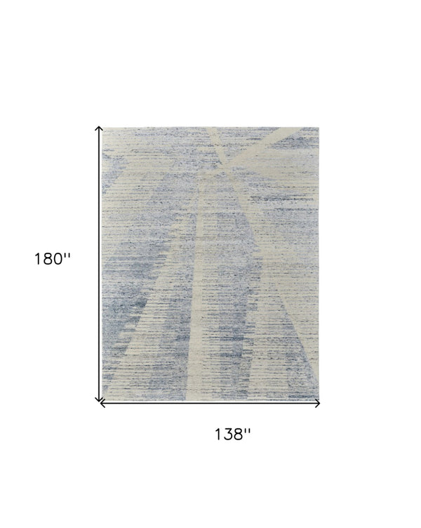 HomeRoots 3' Hand-Knotted Distressed Area Rug in Ivory, Blue & Silver - Modern Abstract Design for Your Home 12' X 15' 566649