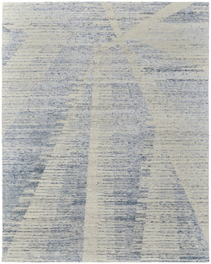HomeRoots 3' Hand-Knotted Distressed Area Rug in Ivory, Blue & Silver - Modern Abstract Design for Your Home 2' X 3' 566650