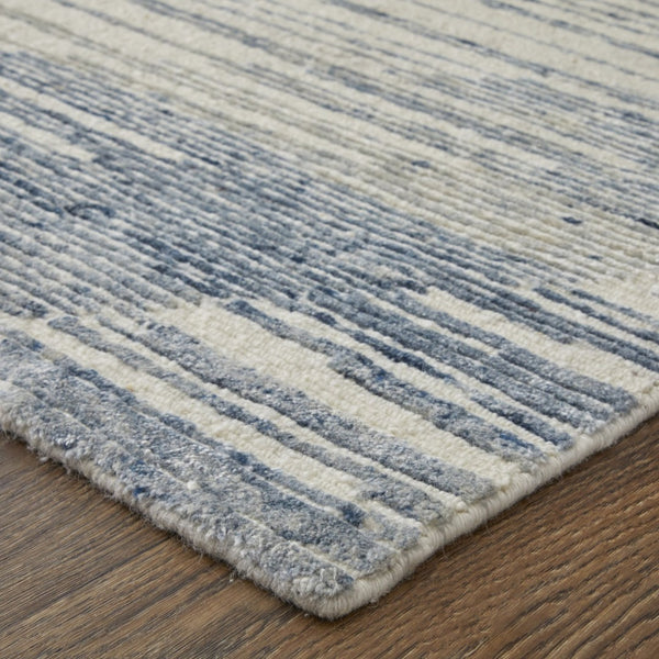 HomeRoots 3' Hand-Knotted Distressed Area Rug in Ivory, Blue & Silver - Modern Abstract Design for Your Home 2' X 3' 566650