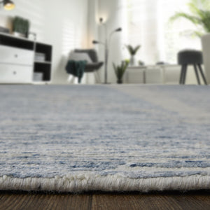 HomeRoots 3' Hand-Knotted Distressed Area Rug in Ivory, Blue & Silver - Modern Abstract Design for Your Home 2' X 3' 566650