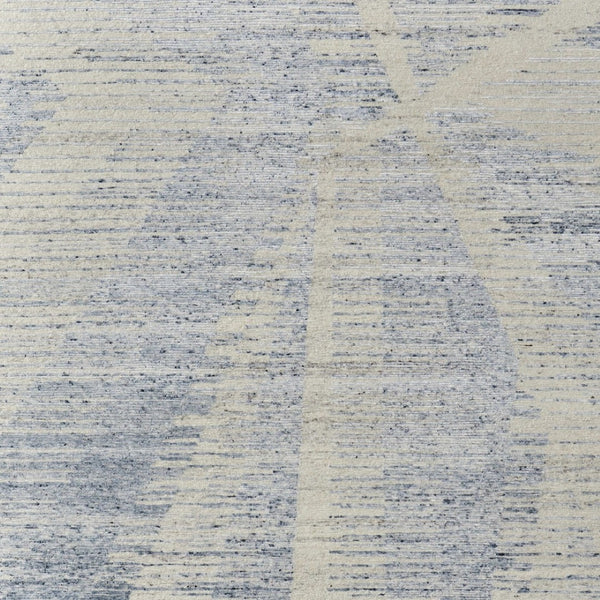 HomeRoots 3' Hand-Knotted Distressed Area Rug in Ivory, Blue & Silver - Modern Abstract Design for Your Home 2' X 3' 566650