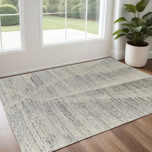 HomeRoots 3' Hand-Knotted Distressed Area Rug in Ivory, Blue & Silver - Modern Abstract Design for Your Home 3' X 5' 566651