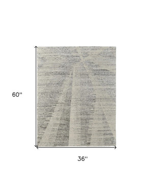 HomeRoots 3' Hand-Knotted Distressed Area Rug in Ivory, Blue & Silver - Modern Abstract Design for Your Home 3' X 5' 566651