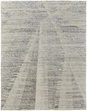 HomeRoots 3' Hand-Knotted Distressed Area Rug in Ivory, Blue & Silver - Modern Abstract Design for Your Home 4' X 6' 566652