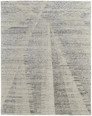 HomeRoots 3' Hand-Knotted Distressed Area Rug in Ivory, Blue & Silver - Modern Abstract Design for Your Home 4' X 6' 566652