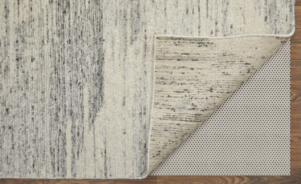 HomeRoots 3' Hand-Knotted Distressed Area Rug in Ivory, Blue & Silver - Modern Abstract Design for Your Home 4' X 6' 566652