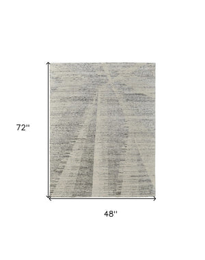 HomeRoots 3' Hand-Knotted Distressed Area Rug in Ivory, Blue & Silver - Modern Abstract Design for Your Home 4' X 6' 566652