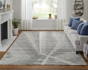 HomeRoots 3' Hand-Knotted Distressed Area Rug in Ivory, Blue & Silver - Modern Abstract Design for Your Home 6' X 9' 566653