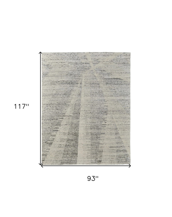 HomeRoots 3' Hand-Knotted Distressed Area Rug in Ivory, Blue & Silver - Modern Abstract Design for Your Home 8' X 10' 566654