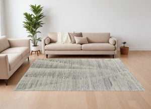 HomeRoots 3' Hand-Knotted Distressed Area Rug in Ivory, Blue & Silver - Modern Abstract Design for Your Home 9' X 13' 566655