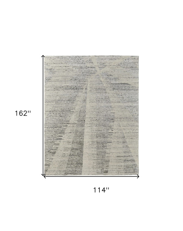 HomeRoots 3' Hand-Knotted Distressed Area Rug in Ivory, Blue & Silver - Modern Abstract Design for Your Home 9' X 13' 566655