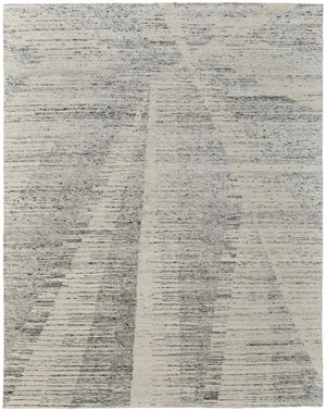 HomeRoots 3' Hand-Knotted Distressed Area Rug in Ivory, Blue & Silver - Modern Abstract Design for Your Home 12' X 15' 566656