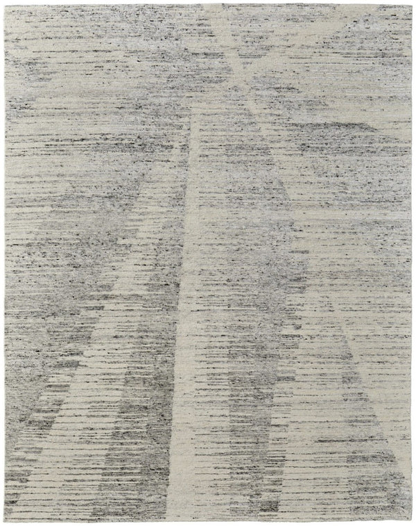 HomeRoots 3' Hand-Knotted Distressed Area Rug in Ivory, Blue & Silver - Modern Abstract Design for Your Home 12' X 15' 566656