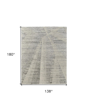 HomeRoots 3' Hand-Knotted Distressed Area Rug in Ivory, Blue & Silver - Modern Abstract Design for Your Home 12' X 15' 566656