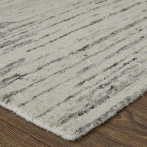HomeRoots 3' Hand-Knotted Distressed Area Rug in Ivory, Blue & Silver - Modern Abstract Design for Your Home 2' X 3' 566657