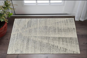 HomeRoots 3' Hand-Knotted Distressed Area Rug in Ivory, Blue & Silver - Modern Abstract Design for Your Home 2' X 3' 566657