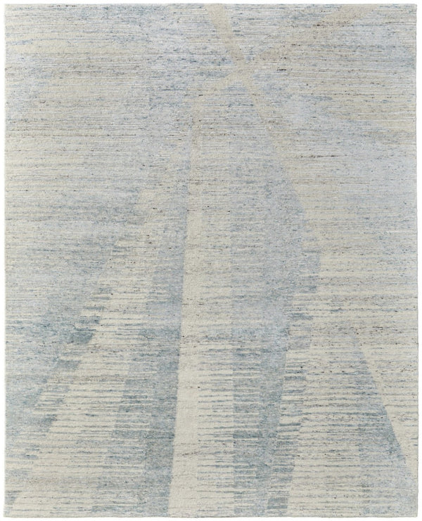 HomeRoots 3' Hand-Knotted Distressed Area Rug in Ivory, Blue & Silver - Modern Abstract Design for Your Home 4' X 6' 566659