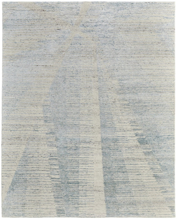 HomeRoots 3' Hand-Knotted Distressed Area Rug in Ivory, Blue & Silver - Modern Abstract Design for Your Home 4' X 6' 566659