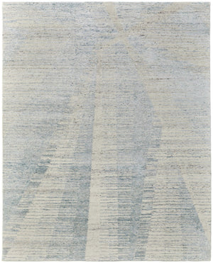 HomeRoots 3' Hand-Knotted Distressed Area Rug in Ivory, Blue & Silver - Modern Abstract Design for Your Home 6' X 9' 566660
